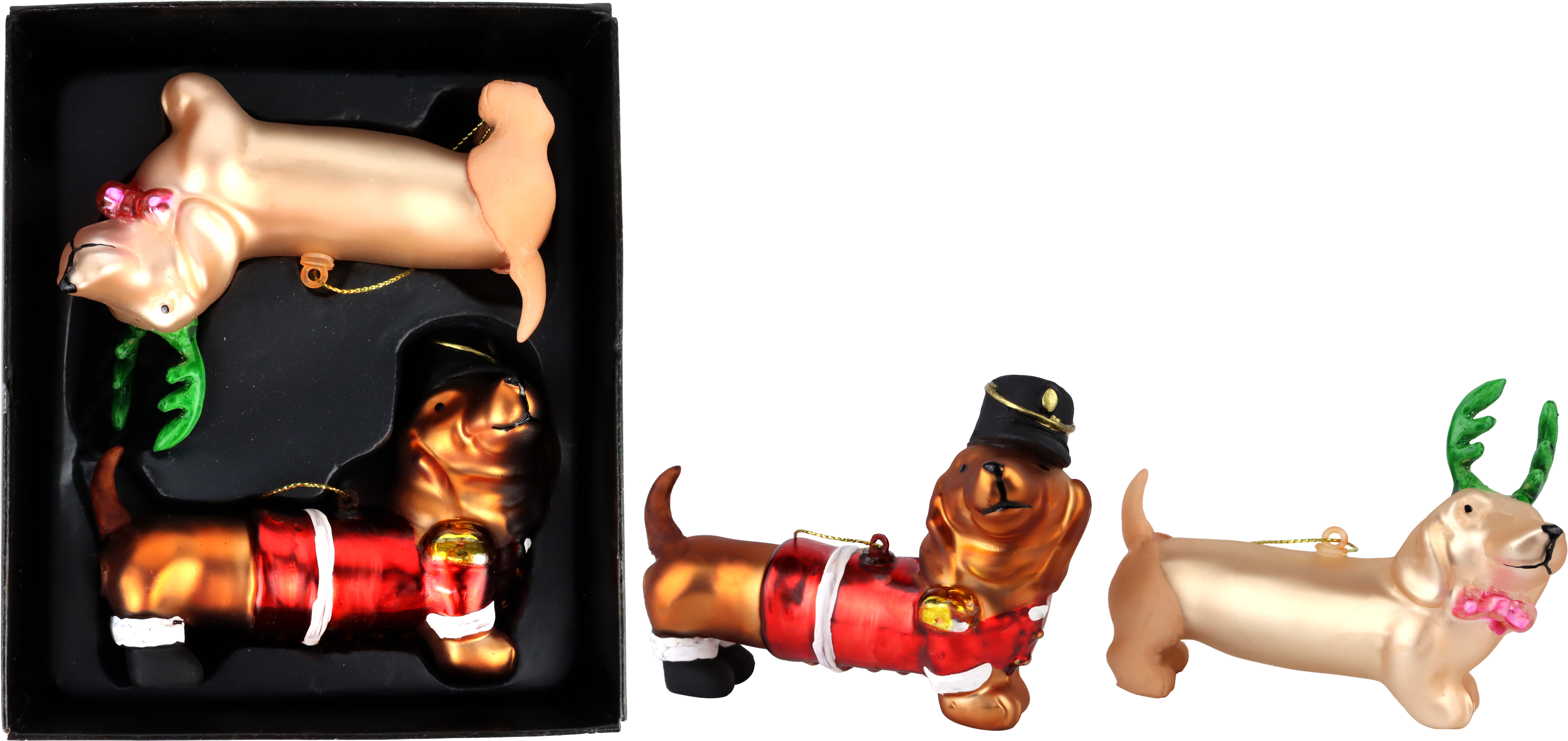 3857 GLASSCHMUCK WEIHNACHTSDACKEL  S/2