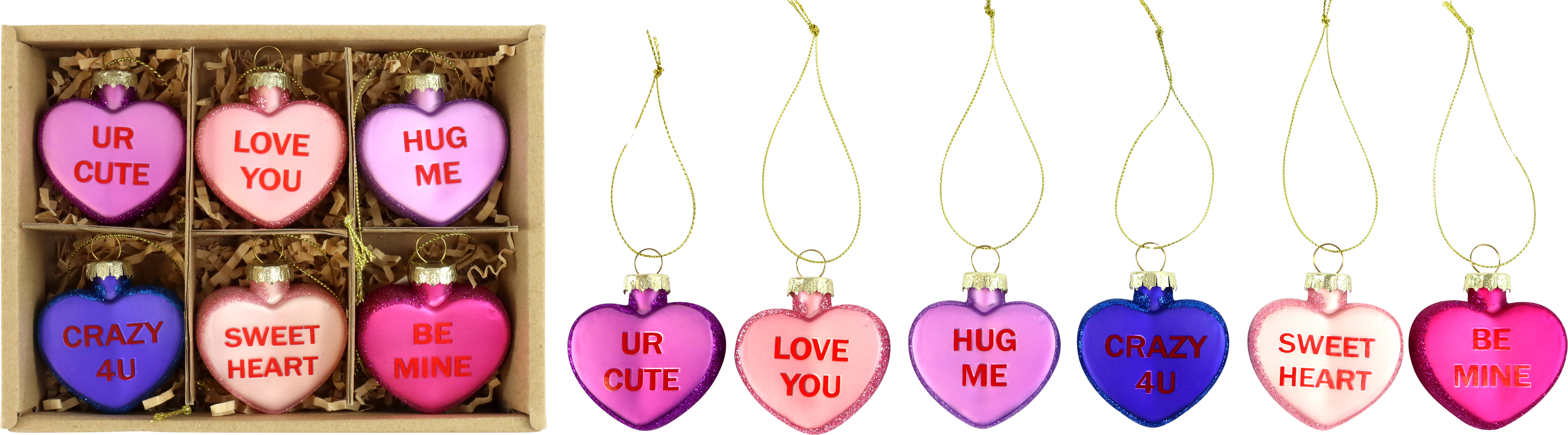 4939 GLASSHANGERS TALKING HEARTS  S/6