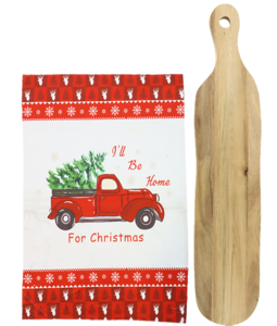 6412 WOODEN BOARD WITH KITCHENTOWEL S/2