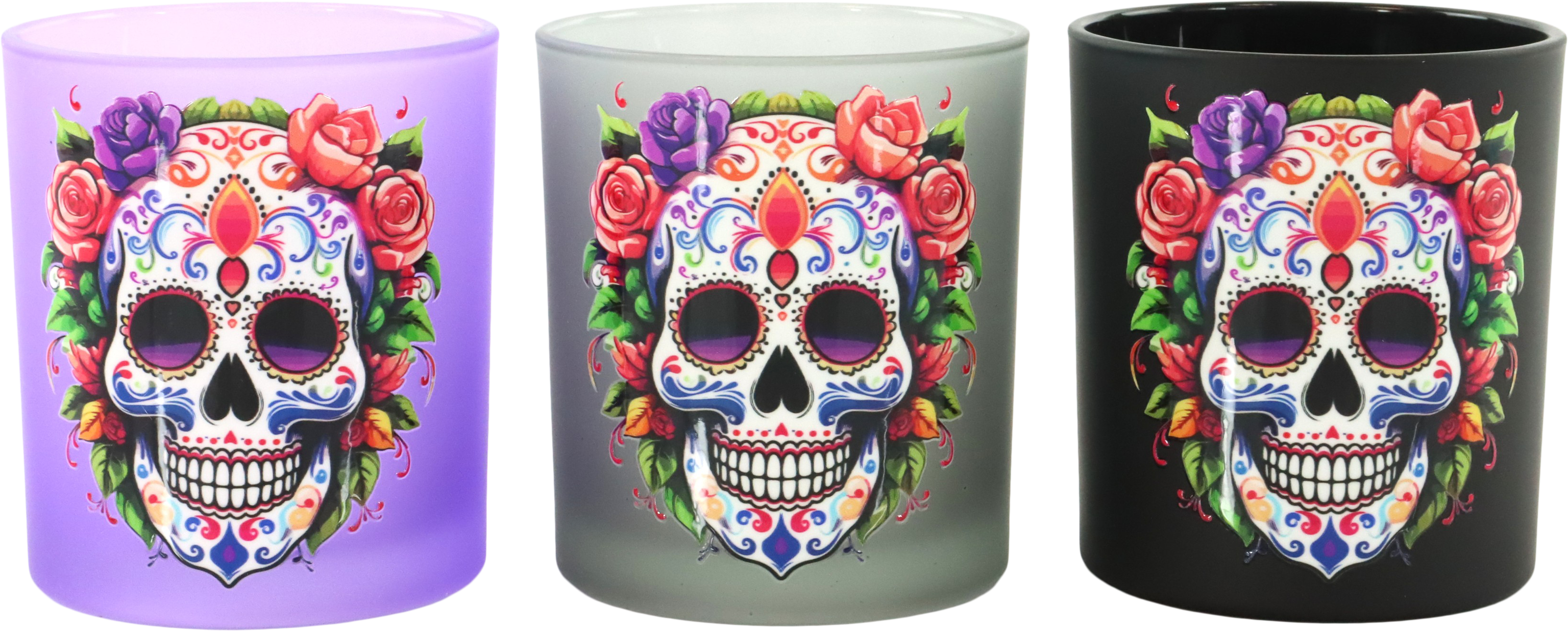 6527 LINTERNAS SKULL IN BLOOM  S/3