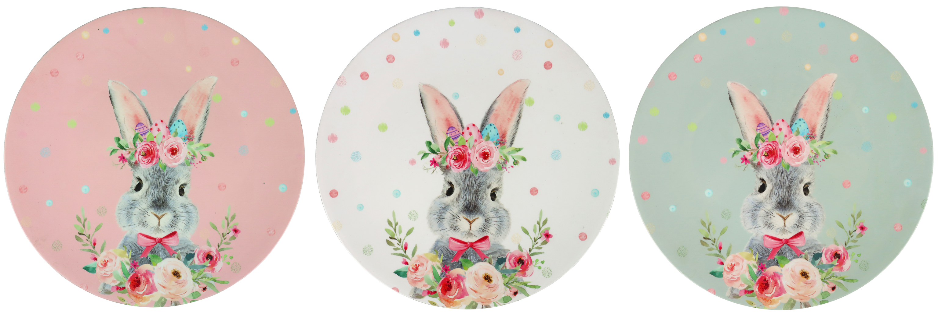 7026 PLATES FLORAL RABBIT  S/3