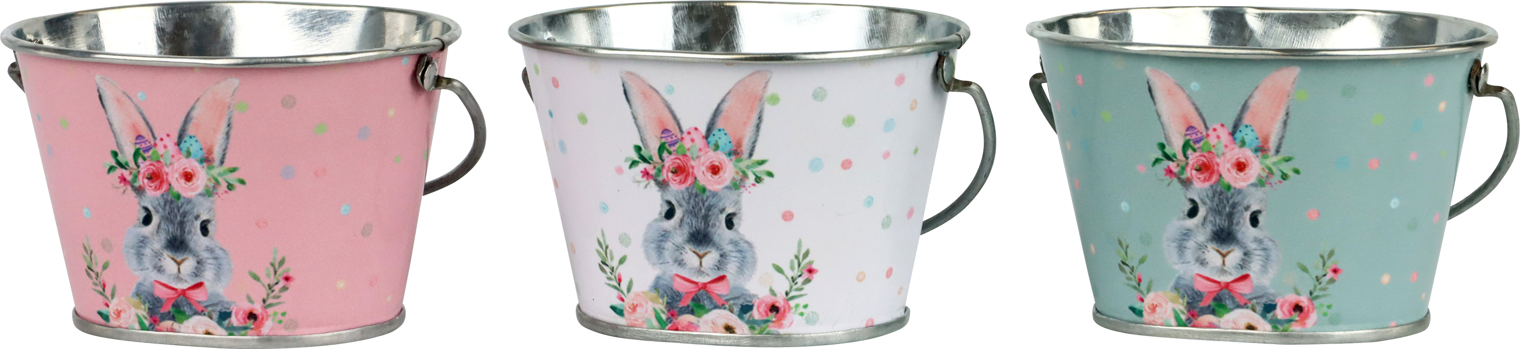 7073 BUCKET FLORAL RABBIT  S/3