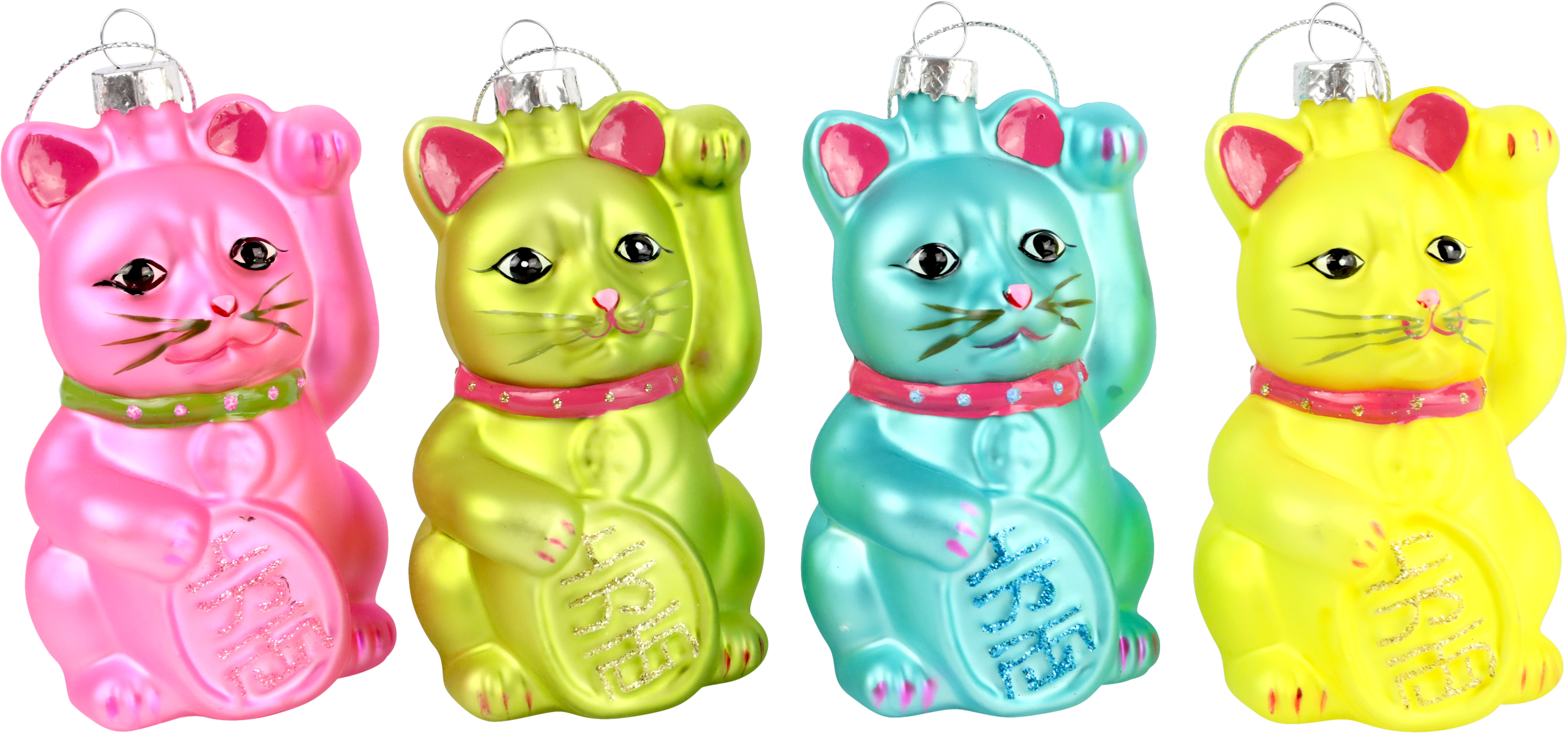 7880 GLASS JEWELRY LUCKY CAT  S/4
